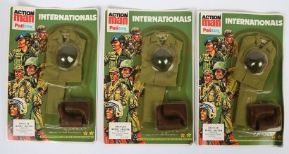 Three Vintage Action Man Palitoy Internationals American Marine Uniforms sealed on card.