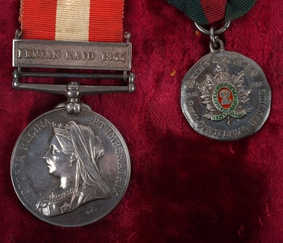 An Interesting Canada General Service Medal and Associated items to the 2nd Queens Own Rifles for the 1866 Fenian Raid.Canada General Service Medal with clasp Fenian Raid 1866, officially impressed naming, &ldquo;PTE R SCOTT, 2ND Q.O.R.&rdquo; medal with nice tone an - 2