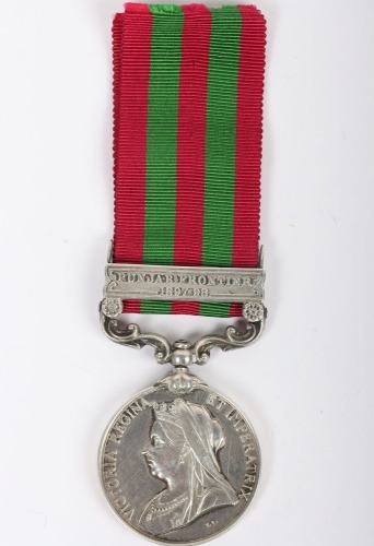 India General Service Medal 1895-1902 for the Punjab Frontier to a recipient who died whilst serving with in the Welsh Brigade Royal Field Artillery in 1910