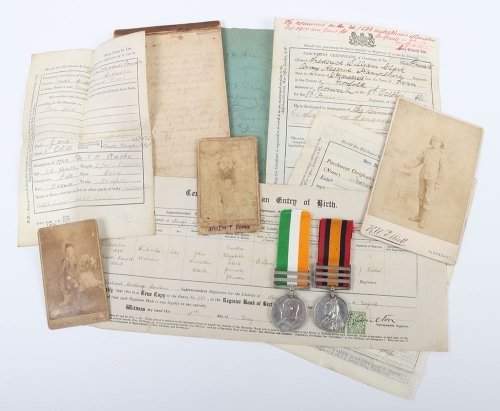 The Exceptionally Well Documented Boer War Pair of Medals to the Hampshire Regiment Accompanied by Original Documents Including a Scarce Handwritten Active Service Diary Covering the Period September 1899 to December 1900