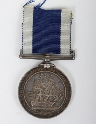 A Victorian Navy Long Service and Good Conduct Medal to a Ships&rsquo; Corporal on H.M.S. Wanderer, VR narrow suspension, impressed naming, &ldquo;ROBT CUDE, SH CORPL 1ST CL. H.M.S. WANDERER&rdquo;.Robert Cude was born in Millerston, Somerset on 8th June 1858. He initially - 2