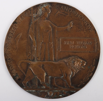 A Sole Entitlement Great War Memorial Plaque to a member of the Regimental Depot of the Cheshire Regiment who died during the Spanish Flu Pandemic that struck following the end of the Great War.