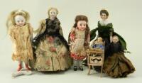 Collection of six dolls house dolls, German 19th century,