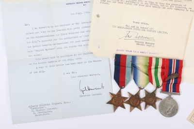 Second World War Merchant Navy Commendation for Brave Conduct Medal Group of 4 to the Second Officer on &lsquo;MV Empire Spenser&rsquo; Who Returned to the Burning Ship to Rescue Stranded Crew - 7