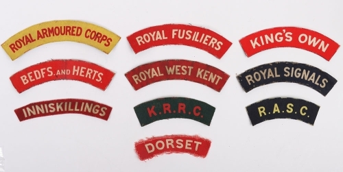 10x WW2 Printed Cloth Regimental Shoulder Titles