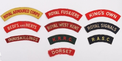 10x WW2 Printed Cloth Regimental Shoulder Titles