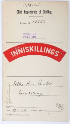 WW2 1943 Sealed Pattern Printed Inniskillings Shoulder Title