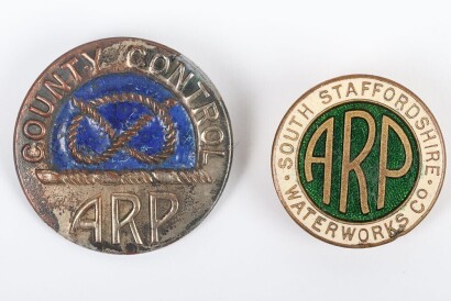 2x WW2 Home Front Staffordshire ARP Lapel Badges