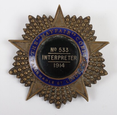 WW1 1914 'The Mayfair Corps' Interpreter Badge, 1914.