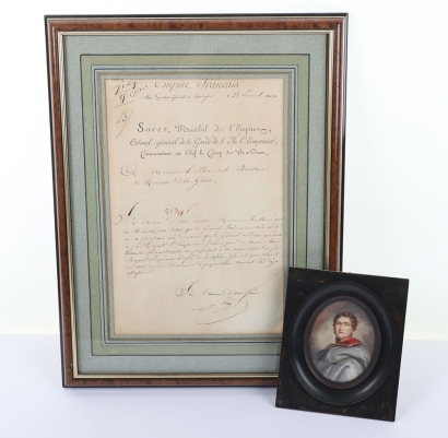 Napoleonic - French Marshal Soult Signed Document and Portrait Miniature