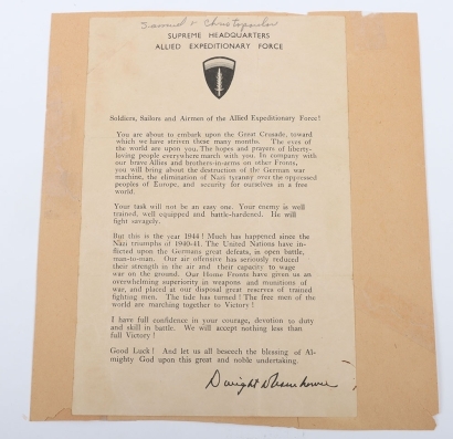 WW2 American D-Day Landings Message from Eisenhower,