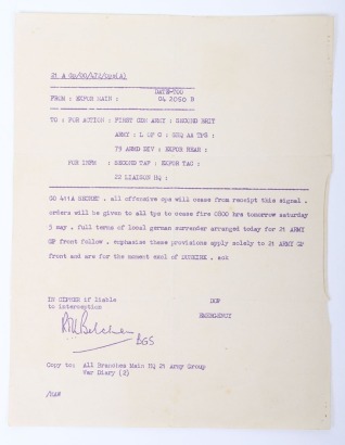 WW2 Document Announcing the Surrender of German Forces in North West Europe, 5th May 1945.