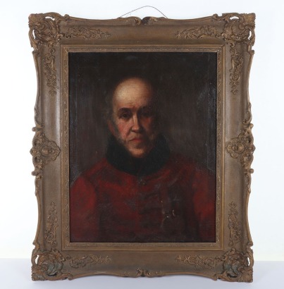 Impressive Oil Painting of Chelsea Pensioner, formerly of the 95th Rifles, Wearing Peninsula War Medal and Waterloo Medal