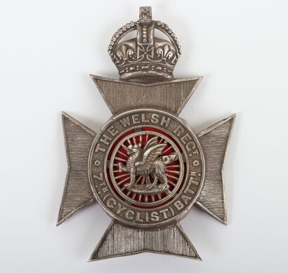 7th Cyclist Btn Welsh Regt Officers Silver Helmet Plate c1908-14.