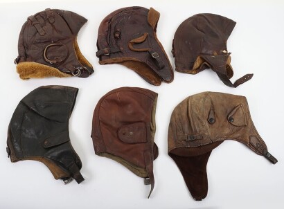 Six Civil & Military Type Leather Flying Helmets.
