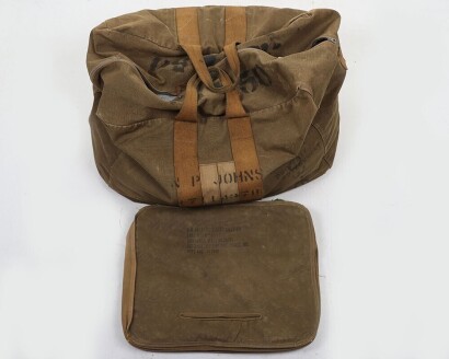 WW2 USAAF Parachute Bag, Parachute Canopy & Seat Cushion.