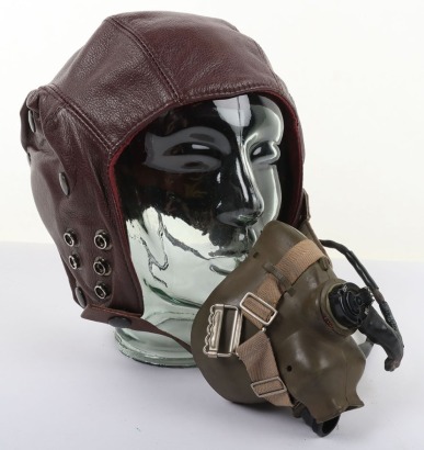 RAF Leather Flying Helmet & H Type Oxygen Mask, Cold War Era.