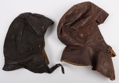 Early WW1 Period Leather Flying Helmets, Two Examples.