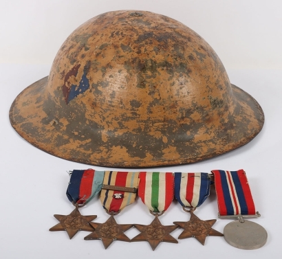 WW2 British North Africa or Italy Campaign Royal Artillery Marked Steel Combat Helmet and Medal Group