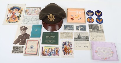 WW2 USAAF Officers Crusher Cap, Insignia & Paperwork.