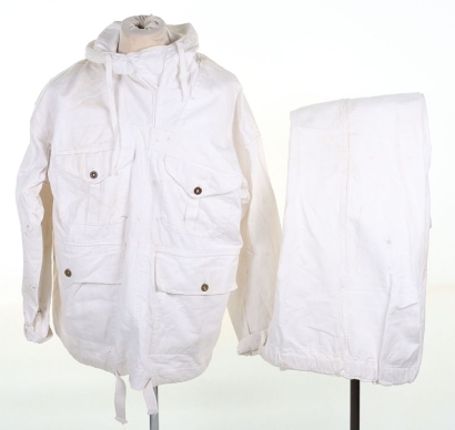 WW2 British Windproof Suit, Smock & Trousers, White Snow Camouflage.
