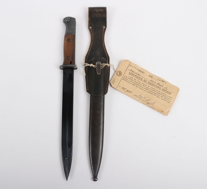 WW2 German K98 Combat Bayonet with Original Bring Back Paperwork