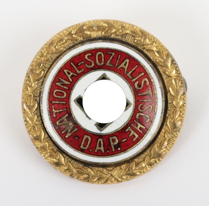 Third Reich NSDAP Gold Party Badge by J. Fuess, M&uuml;nchen
