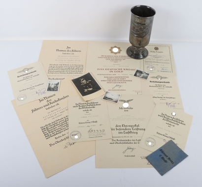 WW2 German Luftwaffe Honour Goblet and Document Grouping of Oberleutnant Wolfgang Vorpahl, 11./Kampfgeschwader 100,