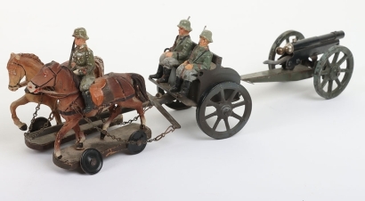 Elastolin German Army Horse Team, with Field gun and limber, circa 1930's