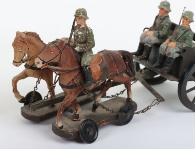Elastolin German Army Horse Team, with Field gun and limber, circa 1930's - 2