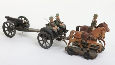 Elastolin German Army Horse Team, with Field gun and limber, circa 1930's - 4