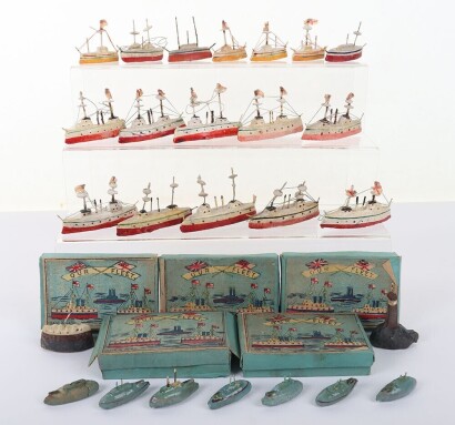 'Our Fleet' five boxed sets of Japanese composition painted warships, circa 1910