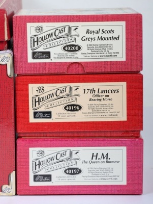Britains five modern British Army sets, 40188 The King's Troop Royal Horse Artillery, 40196 17th Lancers Officer on Rearing horse, 40197 H.M The Queen on Burmese, 40200 Royal Scots Greys mounted, (mint boxed condition), 8959 5th Royal Irish Lancers, (exce - 3