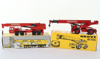 Two boxed NZG diecast model Sparrows Hire Cranes, Western Germany,