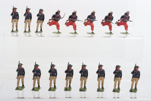 Britains from set 169 Italian Bersagliere, 1925 version, eleven marching with slung rifles, together with five French Zouaves from set 1432, (fair condition), (16). Please note: We do not offer in-house shipping for Toy Soldiers, please see shipping infor