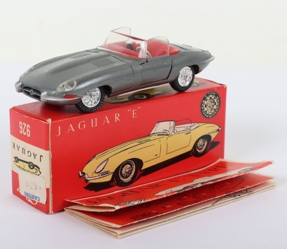 Tekno (Denmark) 926 Jaguar &ldquo;E&rdquo; Type Convertible, metallic grey body, red interior, chromed spoked wheel hubs, in near mint original condition, with slight chrome loss to one wheel, instruction leaflet, illustrated box is in mint original condition, still 