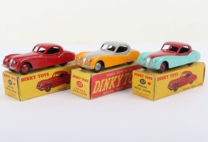 Three Dinky Toys Jaguar XK120 Coupe Models
