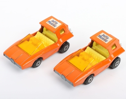 Two Matchbox Superfast 37b Soopa Coopa Jaffa Mobile unboxed promotional models, orange bodies, yellow interior, amber glass, both in very good to near mint original condition. (2 items)