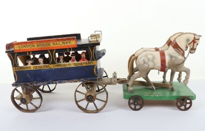 A wooden painted horse drawn London General Omnibus, possibly G&J Lines circa 1900,