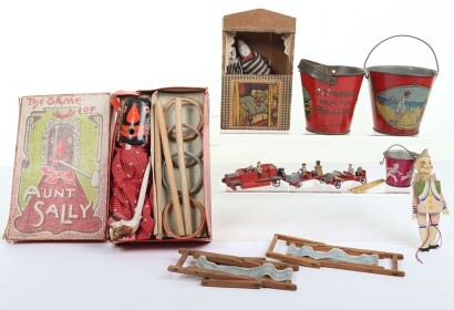 Boxed Game of Aunt Sally and other wooden toys,