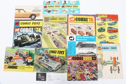 A Quantity of Original Corgi Toys Catalogues including: UK 9/60 catalogue, 1961 two fold leaflet Australian 1965 catalogue (some biro graffiti) French 1966 issue 48 pages, 20 pages with scarce please note label on page 15, French 1968 48-page catalogue, 1