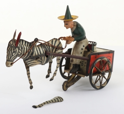 A Lehmann (Germany) Tinplate Clockwork Zikra Zebra and Cart
