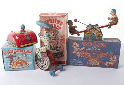 Three boxed clockwork tinplate performing Clown Toys, English 1950s, - 2
