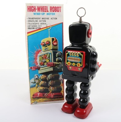 KO Yoshiya clockwork tinplate High Wheel Robot, Japanese 1950s, - 2