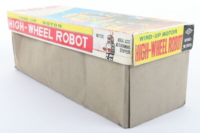 KO Yoshiya clockwork tinplate High Wheel Robot, Japanese 1950s, - 5