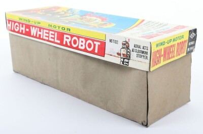 KO Yoshiya clockwork tinplate High Wheel Robot, Japanese 1950s, - 6