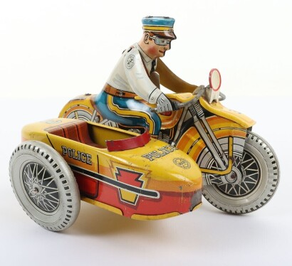 Marx (New York) tinplate clockwork Police Motorbike with sidecar, 1950s,