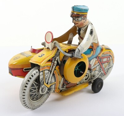 Marx (New York) tinplate clockwork Police Motorbike with sidecar, 1950s, - 3