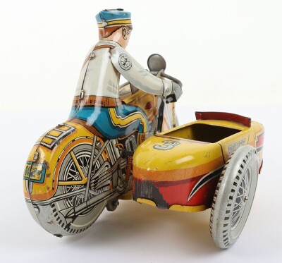 Marx (New York) tinplate clockwork Police Motorbike with sidecar, 1950s, - 5