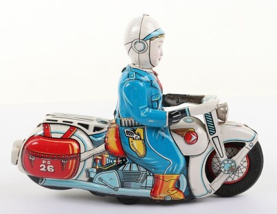 Masudaya Modern Toys tinplate friction driven Police Motorcyclist P.D 26, Japanese circa 1960, - 4